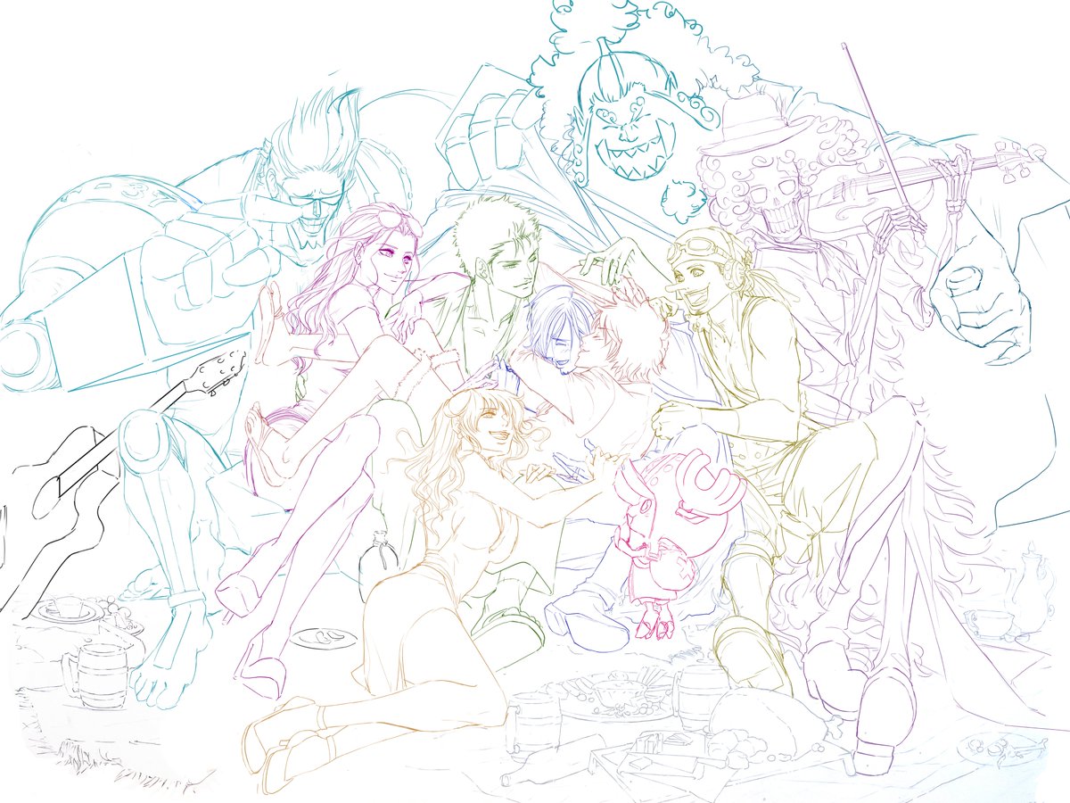 AtomicClover's tweet image. Almost done inking! As fun as traditional lineart is, I wish I had an 18"x24" printer so I could just print the lineart on the marker paper directly 😩 #ONEPIECE