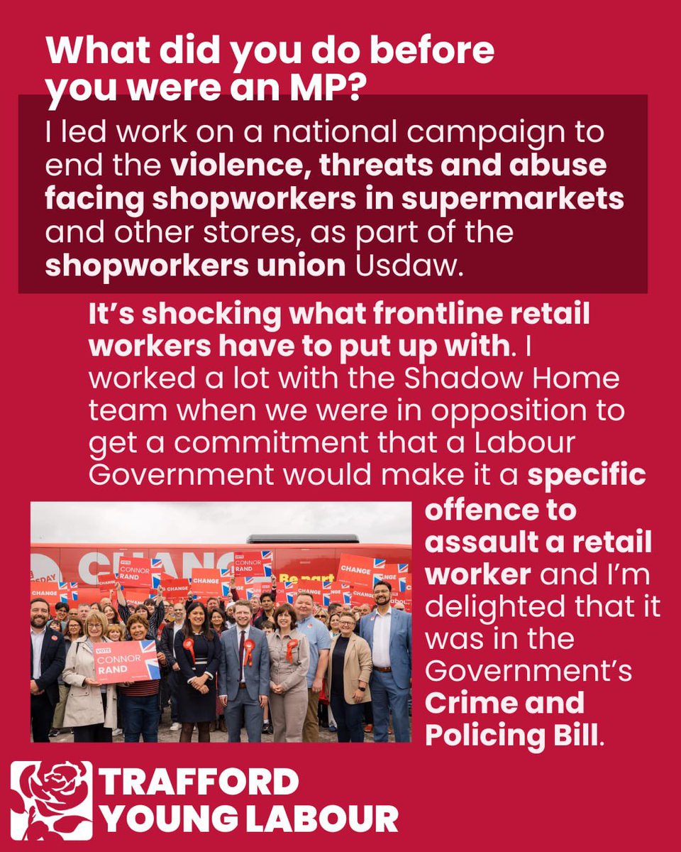 TraffordYL's tweet image. Pt 2 of our interviews with Trafford MPs! This time we asked @connorrandmp a series of questions about his political career and the local area. More to come so watch this space… 👀👀 #younglabour #labourpartyuk 🌹
