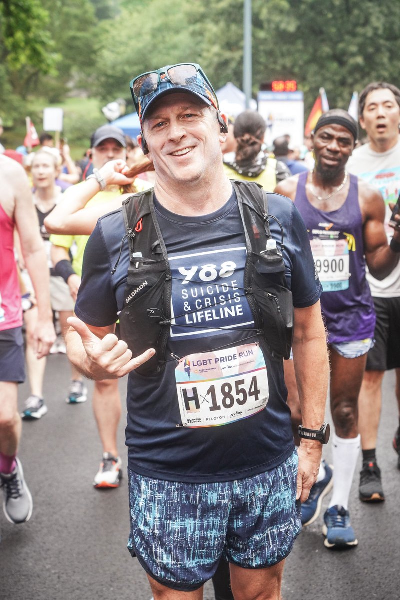Shout out to our Dir. of Cybersecurity, Jim McMicken, for repping 988 at the Front Runners NY LGBT Pride Run &amp; the Achilles Hope &amp; Possibility Run! 🏃‍♂️ He's just 1 volunteer opp away from the 2026 NYC Marathon. Thank you, Jim, for spreading the word about 988 with every step! 💙