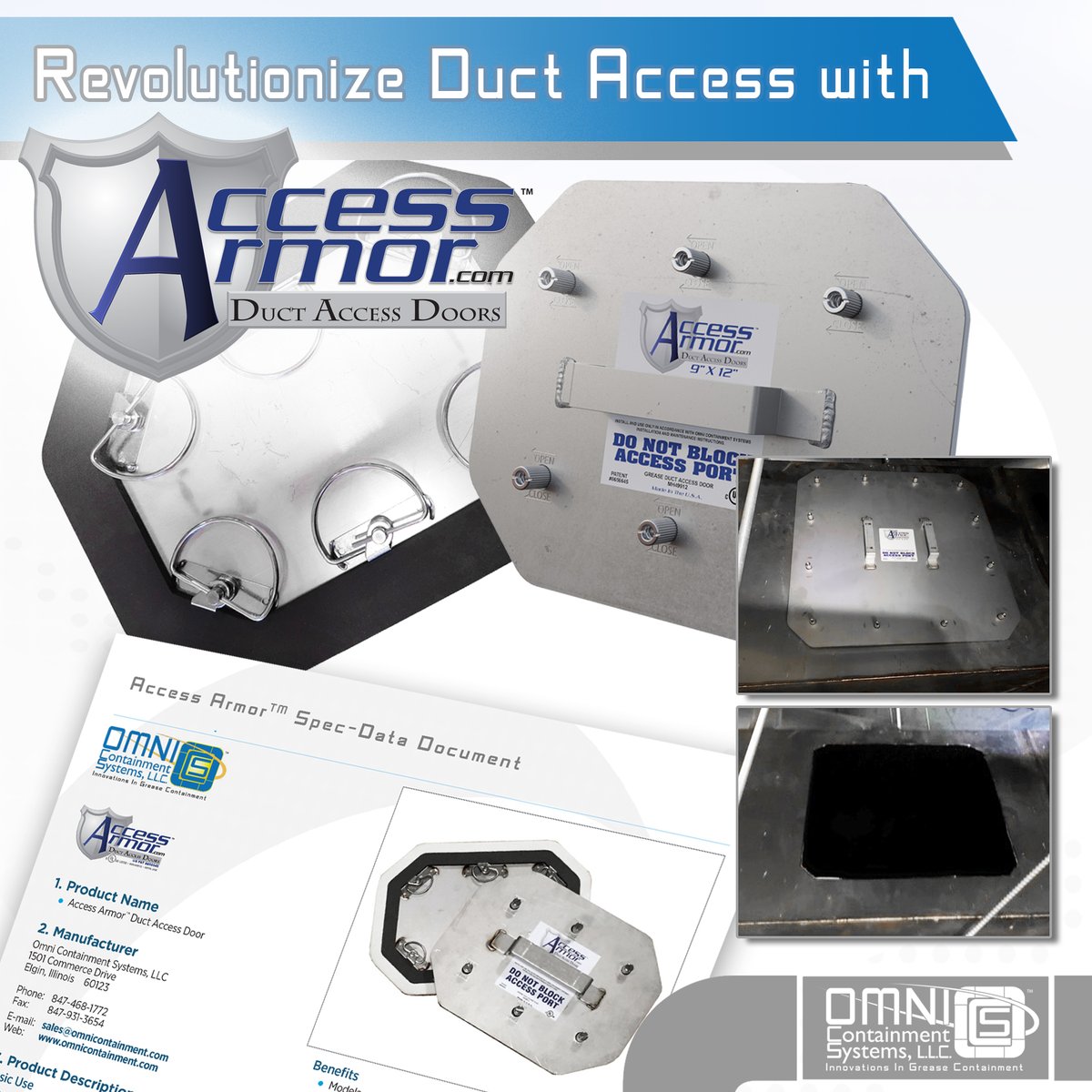omni_llc's tweet photo. Accessing HVAC and kitchen exhaust ducts has never been easier. Our patented āCam-Lockā design eliminates lost hardware and offers a 2300°F fire ratingāsurpassing NFPA 96 and UL standards. Learn more: https://t.co/pqGFF7bGRA
#DuctAccess #FireRated #AccessArmor #NFPA96 https://t.co/TqRdgokIne