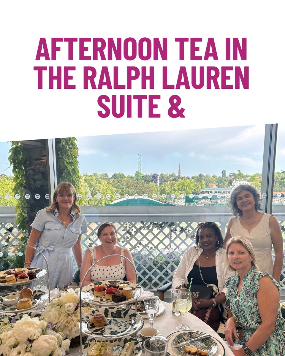 GivingtoGeorges's tweet image. Huge thanks to @RalphLauren for giving 5 of our amazing cancer care staff a day to remember💜
They enjoyed tennis on No.1 Court and Afternoon Tea in the Ralph Lauren Suite🎾
Thank you to @WimbledonFdn to over 10+ years of support.