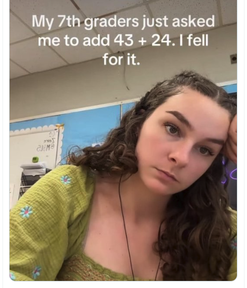 <a href="/ShitpostGate/">ShitpostGateway</a> Since this doesnt add up to 69, and you're getting a wind up from 7th graders, Im guessing substitute teacher is not the best vocation for you.