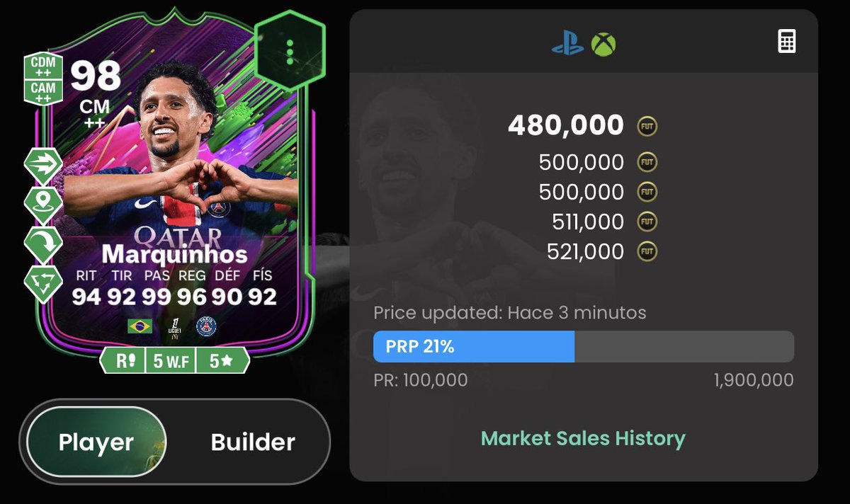 🇧🇷Marquinhos Shapeshifters MC

✅Top mediocentros de FC 25 con 4 Playstyles+ de pase por 500.000 monedas.

🤝🏼Muy sólido defensivamente y también con buena llegada al área de ataque.