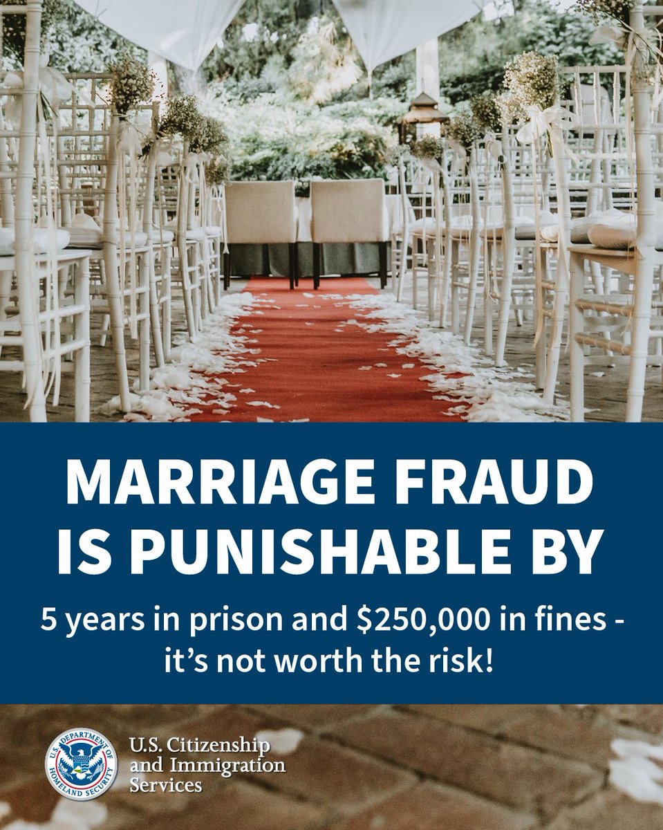 USCIS (@uscis) on Twitter photo Marriage fraud is a crime. A Nigerian alien learned this lesson the hard way after attempting to circumvent immigration laws by entering a fraudulent marriage. We worked closely with <a href="/ICEgov/">U.S. Immigration and Customs Enforcement</a> and they were waiting to apprehend the alien when he appeared for an Adjustment of Status Marriage fraud is a crime. A Nigerian alien learned this lesson the hard way after attempting to circumvent immigration laws by entering a fraudulent marriage. We worked closely with <a href="/ICEgov/">U.S. Immigration and Customs Enforcement</a> and they were waiting to apprehend the alien when he appeared for an Adjustment of Status