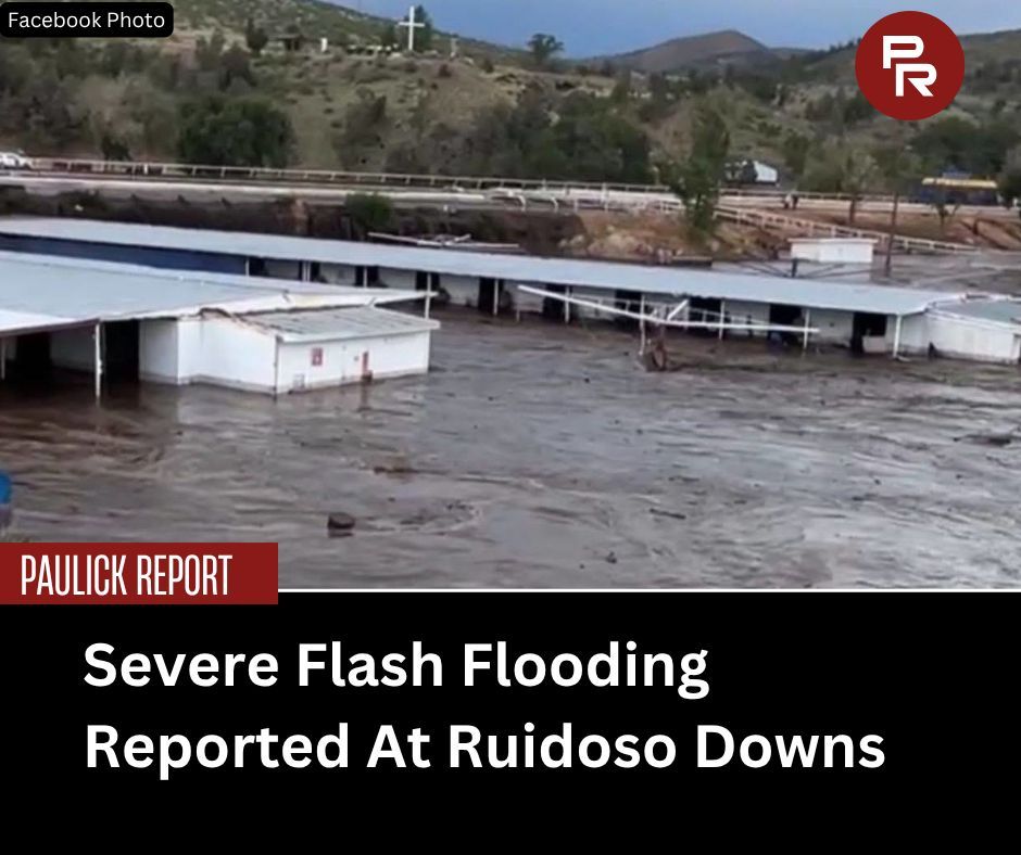 The town's mayor reports that severe floodwaters "washed out" the racing surface, and social media videos show loose horses in the water: tinyurl.com/2wwwfmtr
