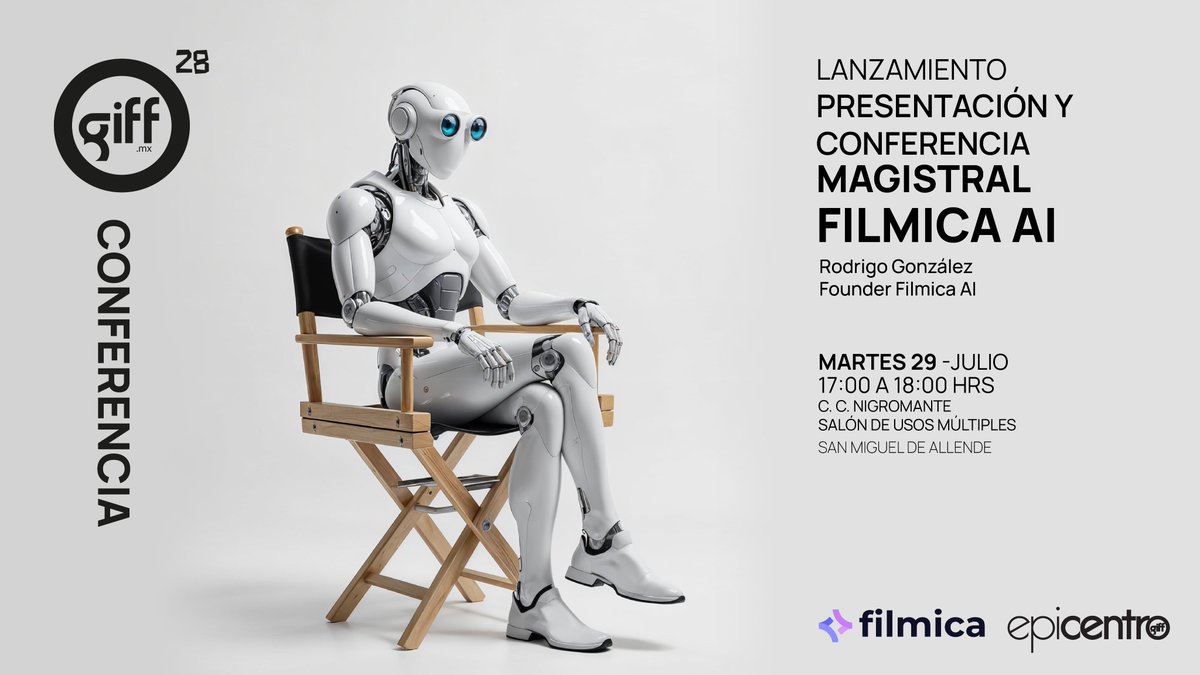 🤖 La inteligencia artificial está revolucionando el cine.
Acompáñanos al lanzamiento y conferencia magistral de Filmica AI con su fundador, Rodrigo González, y descubre cómo la tecnología está transformando las narrativas audiovisuales.

📍 San Miguel de Allende
🗓️ Martes 29 de
