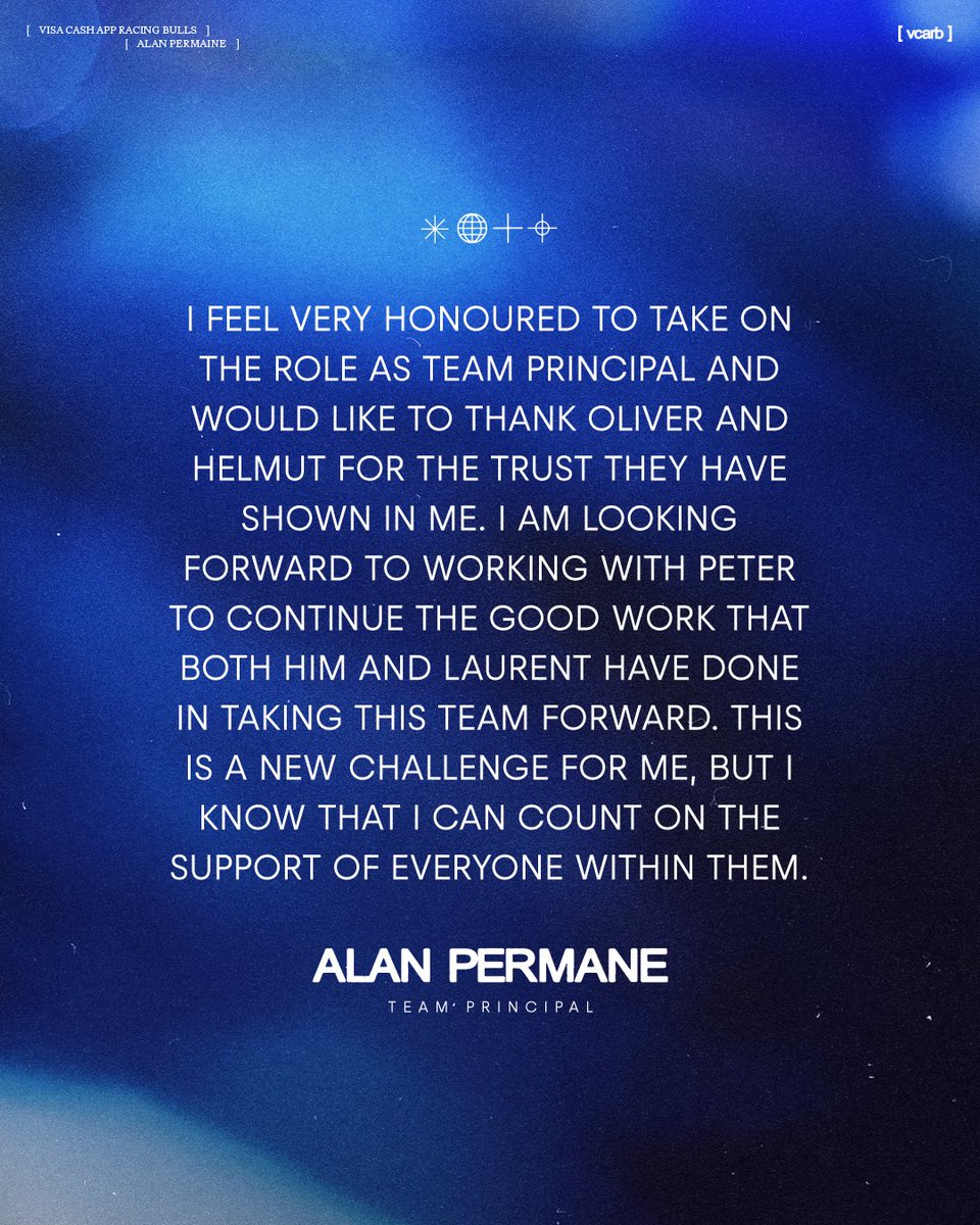 visacashapprb's tweet photo. Alan Permane, currently Racing Director, will be promoted to Team Principal at VCARB.

We’re all excited for Alan to take the step up in his new role as we continue to go from strength to strength as a Team.

 #VCARB #F1 https://t.co/cvKJb2T9Ts