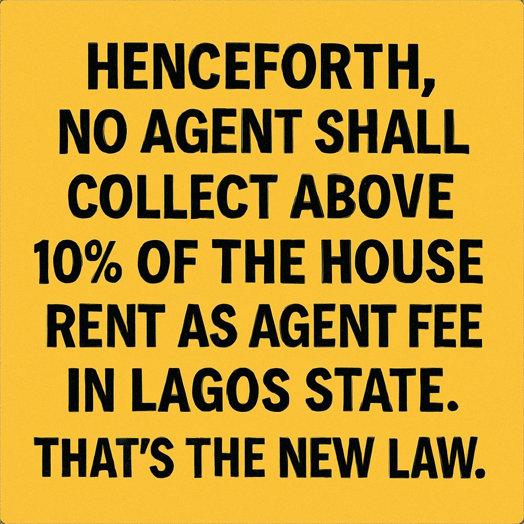 Report agents demanding over 10% fees to LASRERA at +234-901-999-9997, +234-901-999-9977, +234-904-000-0444, or +234-904-000-0555, with evidence, to curb excessive charges.

#LagosState #Lagos