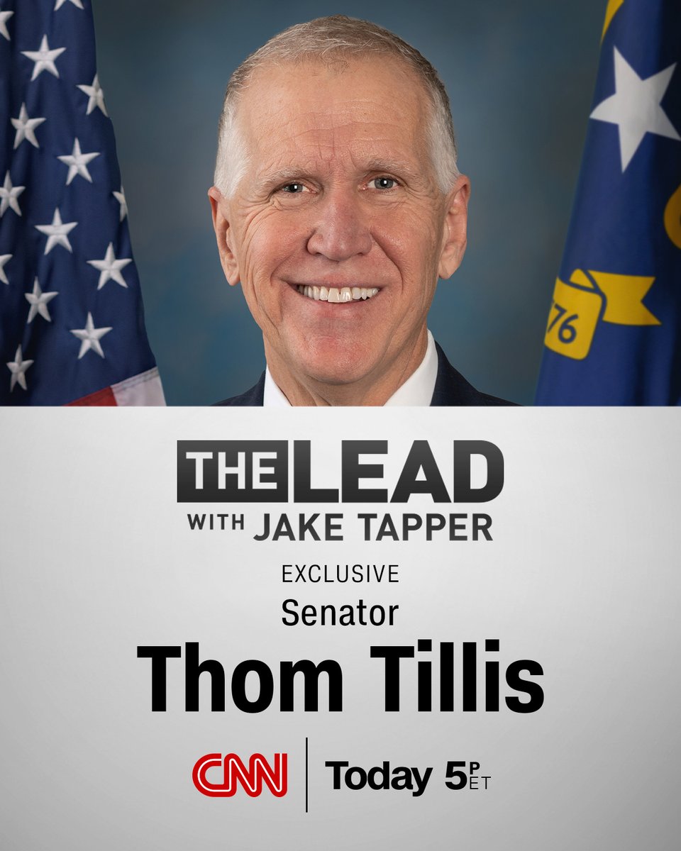 CNNPR's tweet image. TODAY: North Carolina Senator Thom Tillis joins @jaketapper for an exclusive interview on @TheLeadCNN — tune in at 5pET for the full conversation.