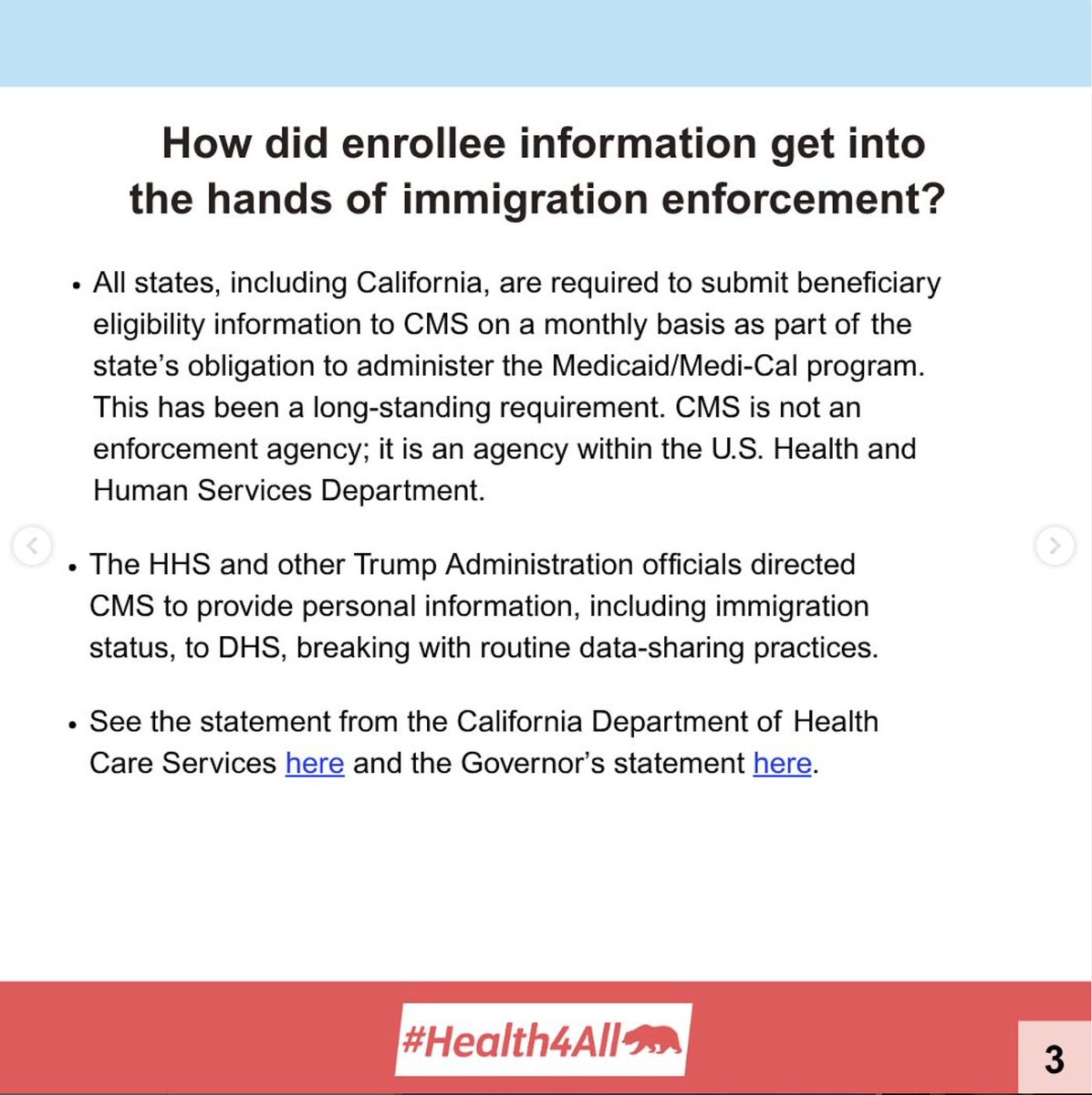 LCHC_CA's tweet image. 🚨Did you know? Under the Trump administration, the Department of Homeland Security was granted access to personal data, including immigration status, of individuals enrolled in Medi-Cal, through the Department of Health and Human Services.
As part of the #Health4All Coalition,…