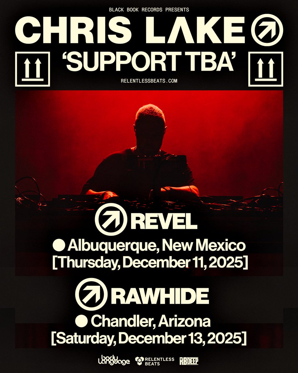 #JustAnnounced: <a href="/chrislake/">Chris Lake</a> is bringing his Chemistry Album Tour to the Southwest for two massive nights of pure heat 🧪🔥

Dec 11 – REVEL ABQ
Dec 13 – Rawhide Event Center

Sign up for presale at laylo.com/chrislake/chem… 🔗 
Tickets on sale July 17 at 10AM PST 🎟️

#ChrisLake