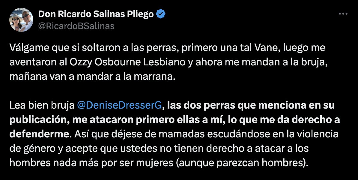 Israman 2.0 🛸🍉🇵🇸 (@soyisraman) on Twitter photo "PERRAS"... así se refiere el Evasor Fiscal, marrullero, misógino y lavador de dinero <a href="/RicardoBSalinas/">Don Ricardo Salinas Pliego</a> a las mujeres que lo exhiben...
Oigan <a href="/monicagarzag/">Monica Garza</a> , <a href="/carolina_rocha_/">carolina rocha m</a> , <a href="/ChapoyPati/">Pati Chapoy</a> ¿A ustedes cómo les dice? "PERRAS"... así se refiere el Evasor Fiscal, marrullero, misógino y lavador de dinero <a href="/RicardoBSalinas/">Don Ricardo Salinas Pliego</a> a las mujeres que lo exhiben...
Oigan <a href="/monicagarzag/">Monica Garza</a> , <a href="/carolina_rocha_/">carolina rocha m</a> , <a href="/ChapoyPati/">Pati Chapoy</a> ¿A ustedes cómo les dice?