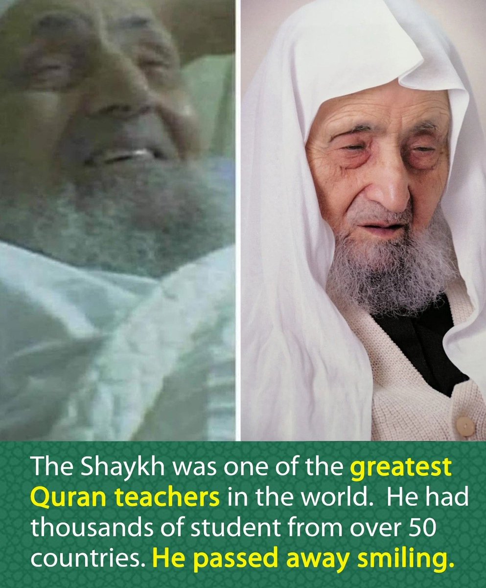 LifeSaudiArabia's tweet image. Shaykh Abul Hasan al-Kurdi, who taught the Quran in 🇸🇾 Syria for 70 years, passed away. Look at the smile on his face when he left this world. The angels must have come to greet him.