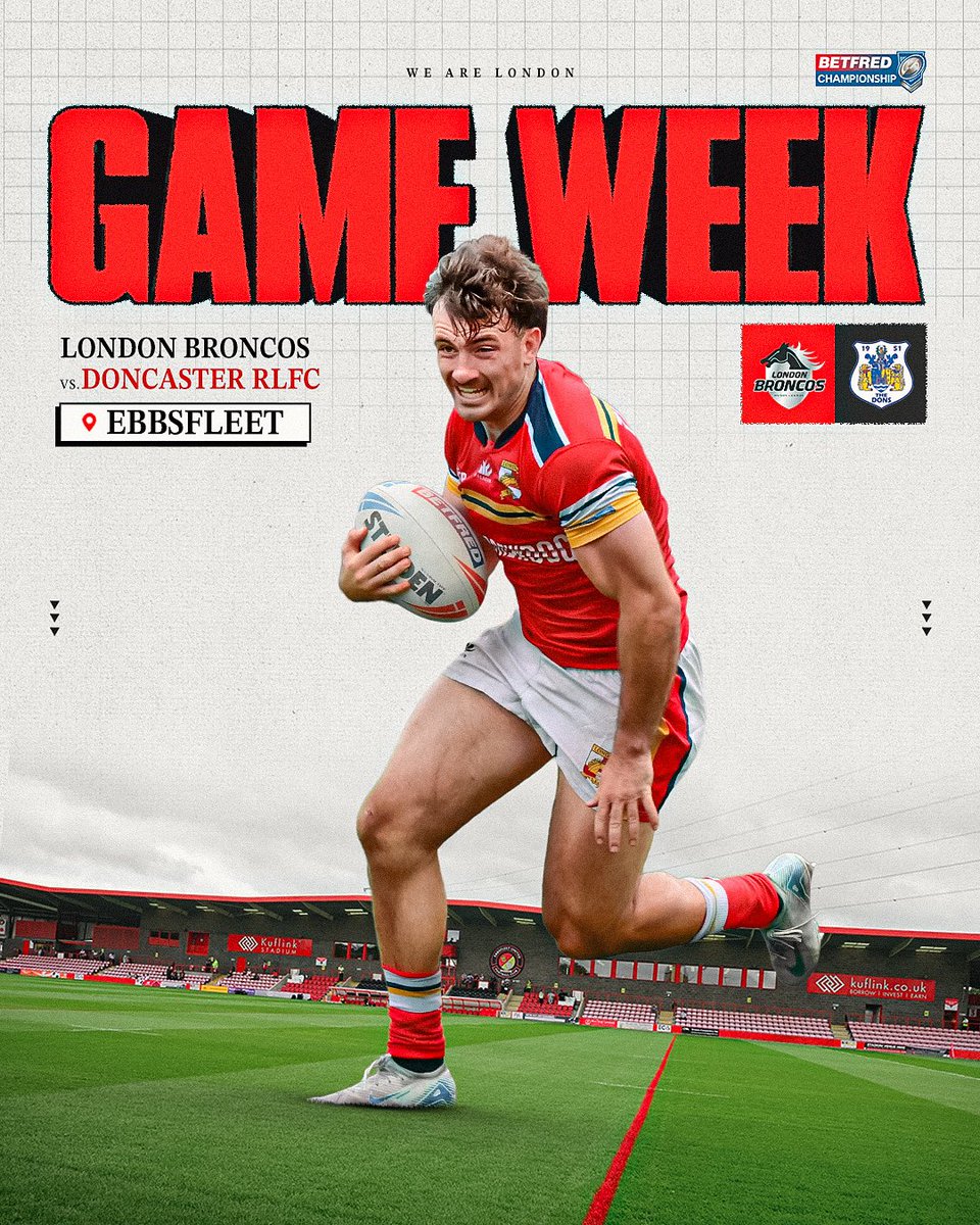 London Broncos (@londonbroncosrl) on Twitter photo ๐ฃ๏ธ| ๐๐๐๐ ๐๐ ๐๐๐๐๐
๐๐๐๐!!
Back to <a href="/EUFCofficial/">Ebbsfleet United FC</a> on Saturday off the back of back-to-back wins.
๐๏ธ Saturday, 12th July
โฐ 5pm KO
๐๏ธ Kuflink Stadium
๐ <a href="/Doncaster_RLFC/">Doncaster RLFC</a>
๐๏ธ londonbroncos.ticketco.events/uk/en/m/e/londโฆ
โ๏ธ ๐๐ซ๐ ๐ซต ๐ฃ๐จ๐ข๐ง๐ข๐ง๐ ๐ฎ๐ฌ?
#WeAreLondon๐ ๐ฃ๏ธ| ๐๐๐๐ ๐๐ ๐๐๐๐๐
๐๐๐๐!!
Back to <a href="/EUFCofficial/">Ebbsfleet United FC</a> on Saturday off the back of back-to-back wins.
๐๏ธ Saturday, 12th July
โฐ 5pm KO
๐๏ธ Kuflink Stadium
๐ <a href="/Doncaster_RLFC/">Doncaster RLFC</a>
๐๏ธ londonbroncos.ticketco.events/uk/en/m/e/londโฆ
โ๏ธ ๐๐ซ๐ ๐ซต ๐ฃ๐จ๐ข๐ง๐ข๐ง๐ ๐ฎ๐ฌ?
#WeAreLondon๐