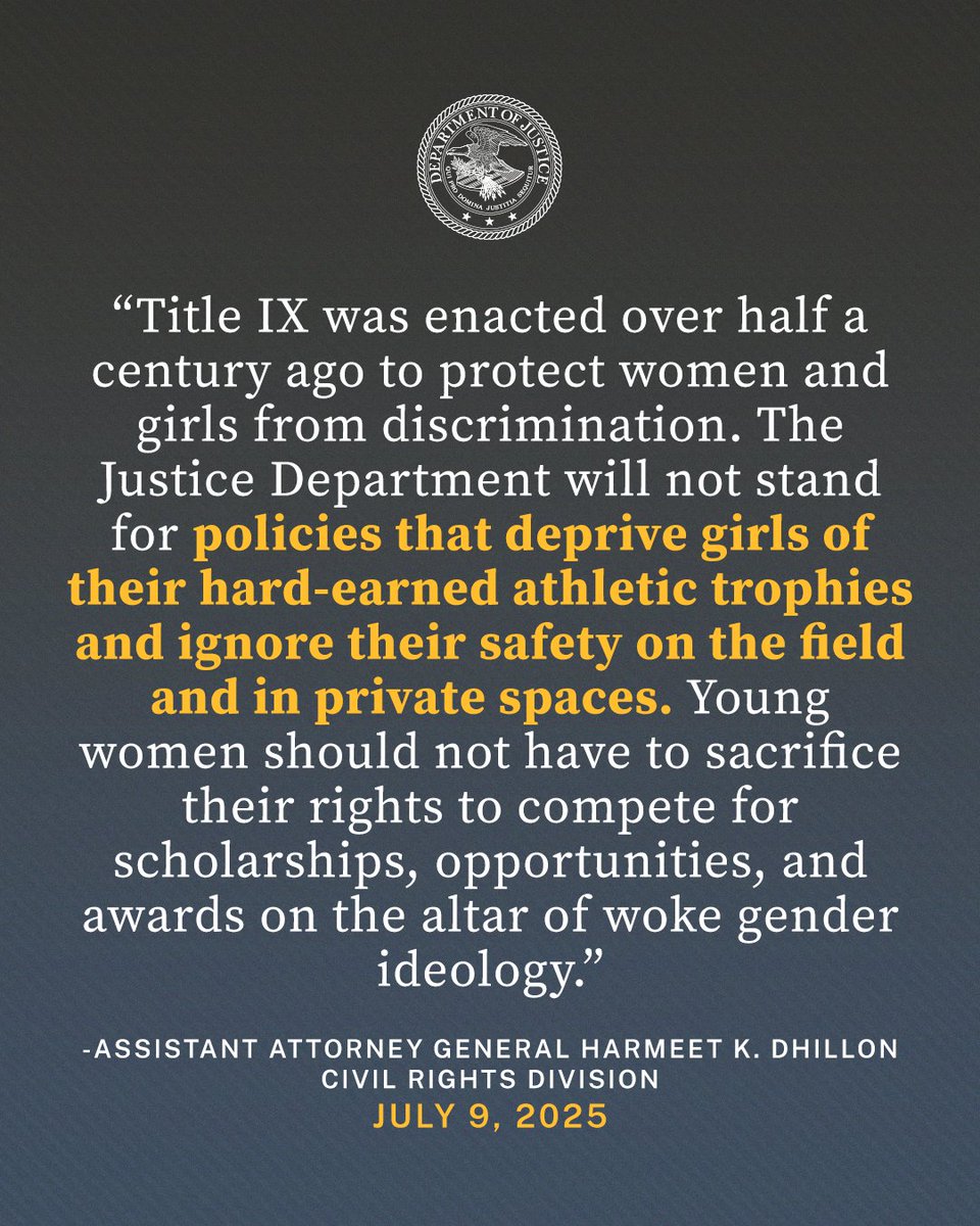 CivilRights's tweet image. Justice Department Sues California for Violating Title IX, Denying Girls Athletic Opportunities
🔗: justice.gov/opa/pr/justice…