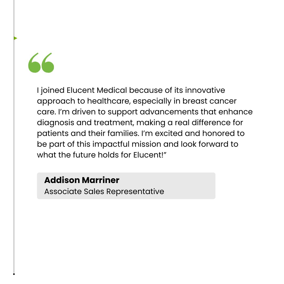We are excited to welcome Addison Marriner to our Clinical Sales Team. Welcome Addison! ​

Visit hubs.li/Q03nlldG0 to see all our open positions! #WeAreElucent #hiring