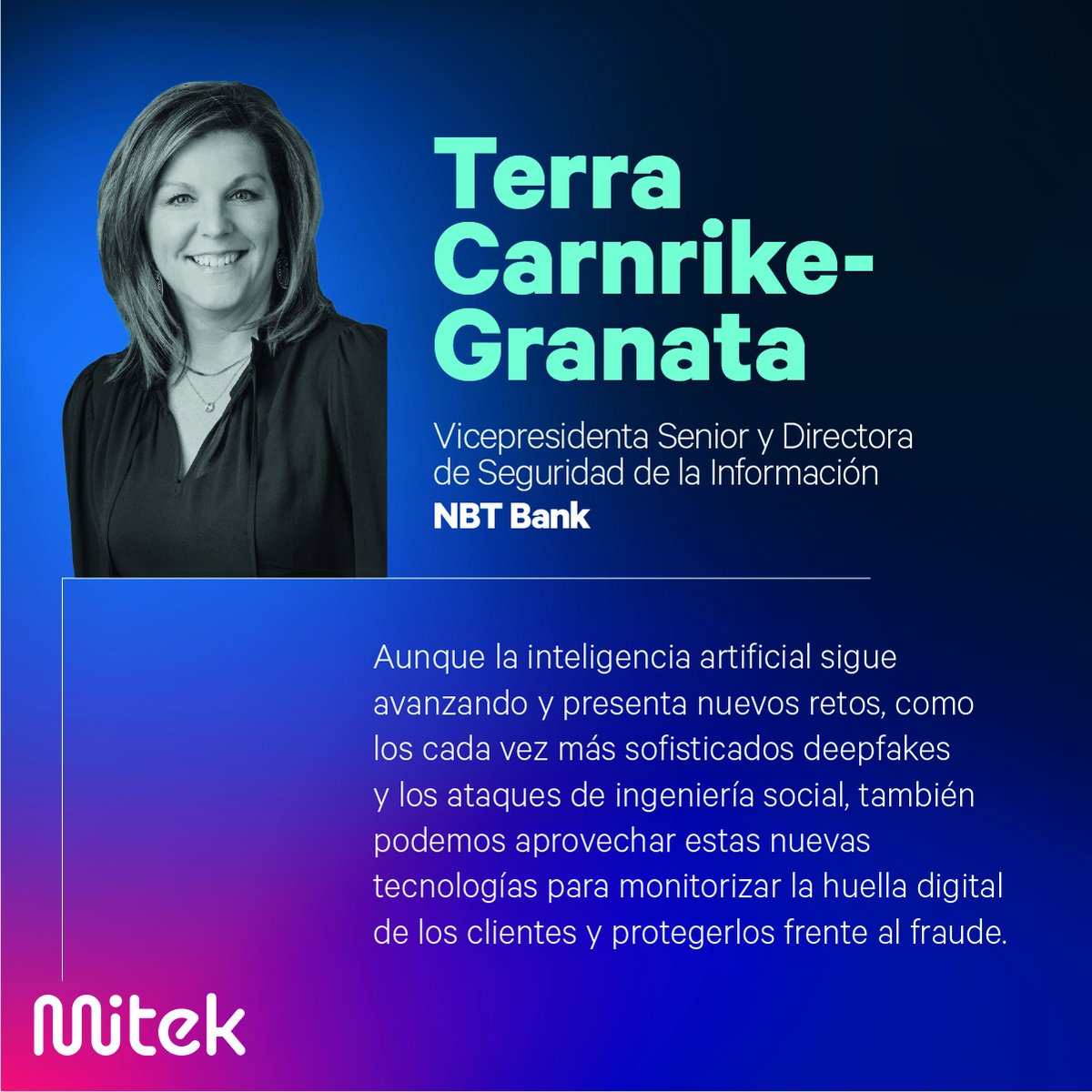 Terra Carnrike-Granata (NBT Bank) está en la primera línea contra #fraudes basados en #IA.
Su liderazgo le ha ganado un puesto en las «25 Women to Watch in Fraud Prevention».
🔗 ow.ly/9ttE50W6mkO