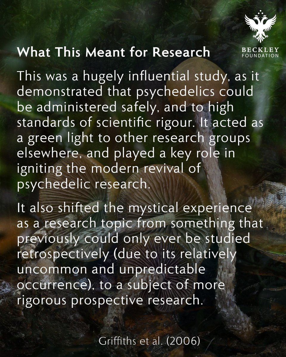 BeckleyResearch's tweet image. Psilocybin &amp;amp; Mystical Experiences 🍄✨

A breakdown of the groundbreaking 2006 Johns Hopkins study that helped launch the modern renaissance of #psychedelic research. 

&quot;Psilocybin can occasion mystical-type experiences ..&quot;-  Griffiths et al., 2006

link.springer.com/article/10.100…