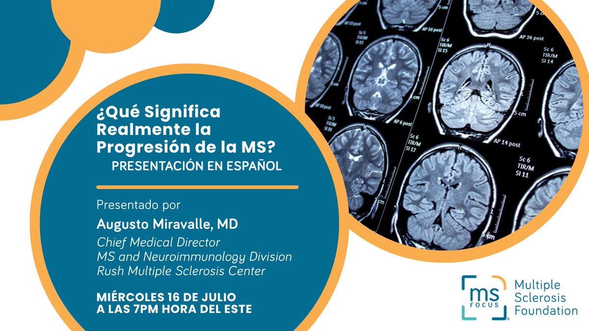 MS Focus: The Multiple Sclerosis Foundation (@ms_focus) on Twitter photo 🧠 ¡Únete a este evento educativo en español sobre la progresión de la EM!
El Dr. Augusto Miravalle de Rush MS Center compartirá información clave y responderá tus preguntas.
📅 Mié. 16 de julio, 7 PM EST
🔗 Regístrate: msfocus.us/Miravalle0725
<a href="/RushMedical/">Rush University System for Health</a> 🧠 ¡Únete a este evento educativo en español sobre la progresión de la EM!
El Dr. Augusto Miravalle de Rush MS Center compartirá información clave y responderá tus preguntas.
📅 Mié. 16 de julio, 7 PM EST
🔗 Regístrate: msfocus.us/Miravalle0725
<a href="/RushMedical/">Rush University System for Health</a>