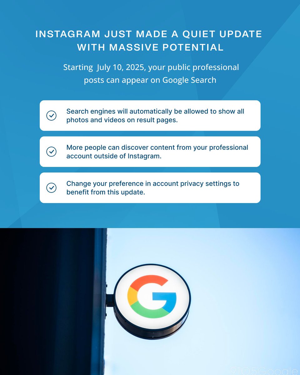 madcraft_co's tweet photo. Instagram posts on Google? 👀
 Your public IG content can now show in search.
 🛠️ Add alt text
 🗣️ Use audio
 ✍️ Write searchable captions
 🔍 Optimize your profile
Social ≠ just social anymore.
 #InstagramSEO #DigitalGrowth #Madcraft https://t.co/CwoPKgcezp