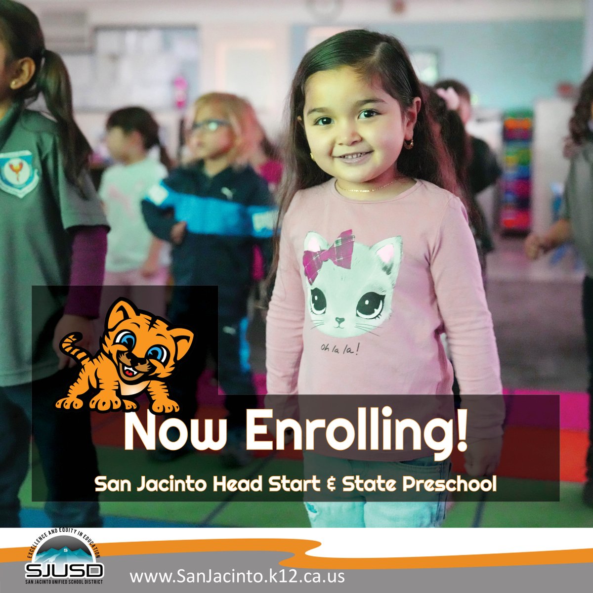 NOW ENROLLING!
San Jacinto Head Start &amp; State Preschool
Children 2-4 years old

Walk In Enrollment
Monday-Thursday 
8:00am-2:00pm
257 S. Grand Army Ave.

Call (951) 654-1531
