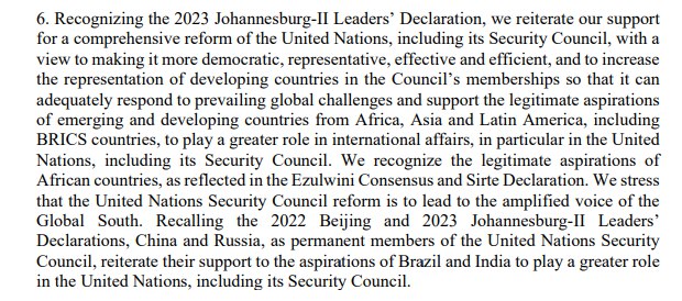 GPoliticshub's tweet image. “🚨BRICS Shakeup: China &amp;amp; Russia Want India, Brazil at UN Security Council Table!”

Joint declaration reaffirms push for more say for emerging powers.

#UN #BRICS #GlobalReform #IndiaAtUN #Trending