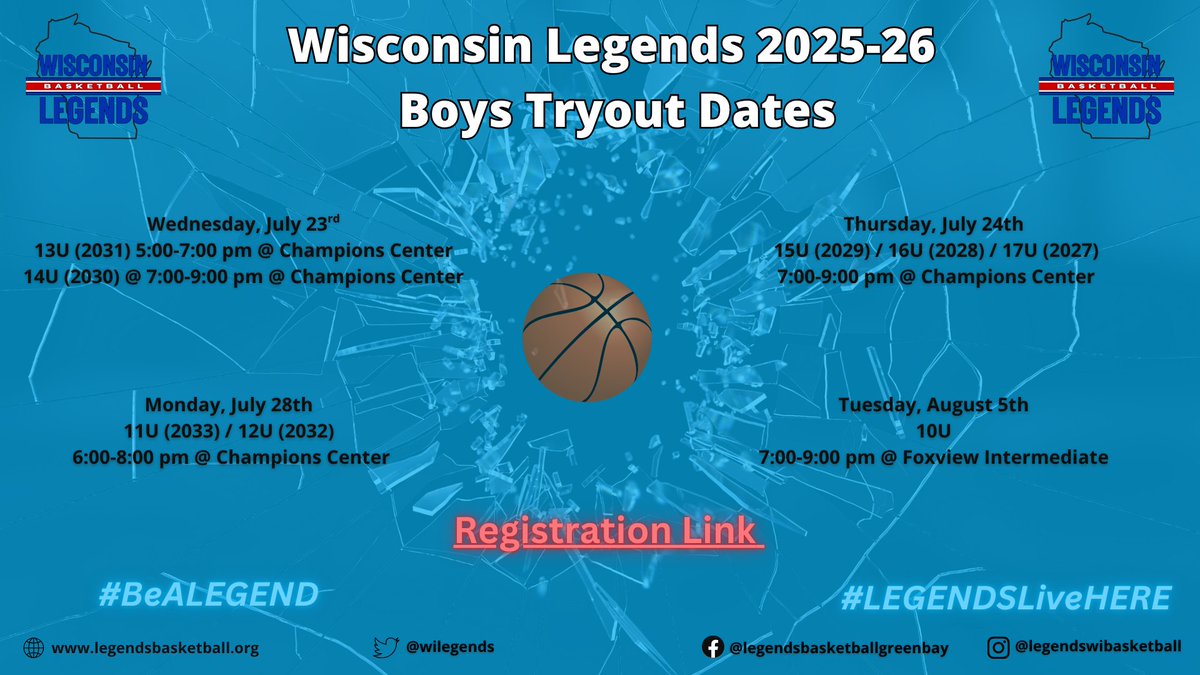 🚨BOYS TRYOUT REGISTRATION🚨Numbers are BOOMING🎇 to #BeALEGEND 🌟Makeup date = 08/06 - 7:00-9:00🌟DEVELOP📈CONNECT✊COMPETE😤#LEGENDSLiveHERE