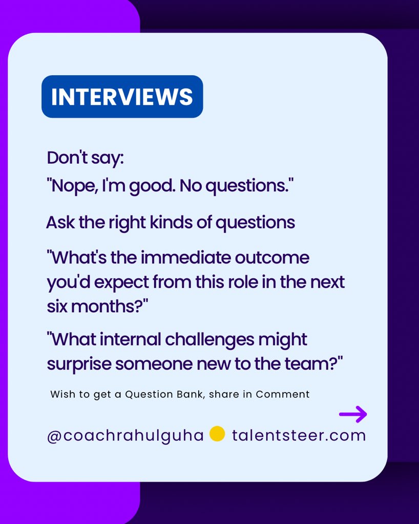 CoachRahulGuha's tweet photo. Most mess up interviews by saying the wrong things💪

Here are 7 things you should never say in interviews (or to your boss)❌

Audit your words before your next big step👌

Found this valuable? DM “Interview Blueprint” to get my prep system✅

 #InterviewTips
#louisvuitton #JAKE https://t.co/II66ydn9UF