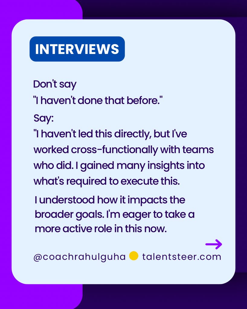 CoachRahulGuha's tweet photo. Most mess up interviews by saying the wrong things💪

Here are 7 things you should never say in interviews (or to your boss)❌

Audit your words before your next big step👌

Found this valuable? DM “Interview Blueprint” to get my prep system✅

 #InterviewTips
#louisvuitton #JAKE https://t.co/II66ydn9UF