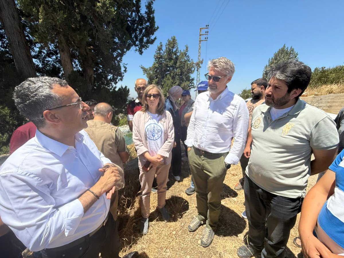 DKAmbLebanon's tweet photo. Great visit today with @MoALebanon &amp; @FAO, we’re helping restore lands, conserve water, and revive rural livelihoods for over 1,000 farmers with green jobs and renewed hope. Pleased to stand with Lebanon in supporting its most neglected region Akkar.🇩🇰 🤝 🇱🇧 https://t.co/HV6oXH13Mb