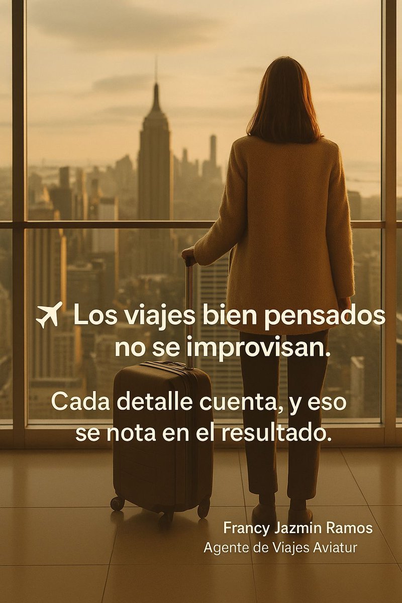 ViajaConFrancy's tweet photo. ¿Qué hace que un viaje sea realmente inolvidable?
A veces no es el destino, sino la asesoría que te guía desde el inicio.
Escuchar, entender, proponer… eso marca la diferencia.

✈️ Los viajes bien pensados no se improvisan.
#ViajarMejor #VIajaConFrancyJazmin #FelizMIercoles https://t.co/qzHvhaHmzK
