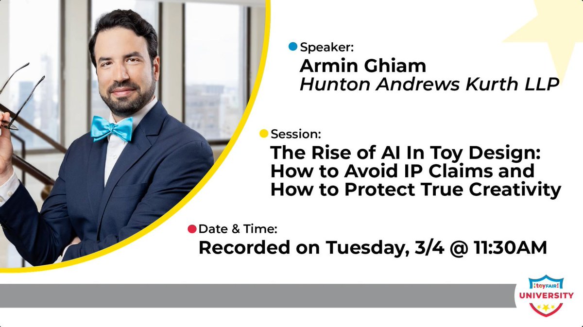 Generative AI can spark ideas—but it comes with IP risks. Learn how to stay protected in this Toy Fair University session: youtu.be/huQaLd13FBE 

#AIDesign #toyfairlife