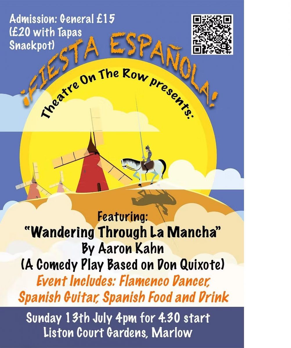 A Fiesta Española comes to Liston Court Gardens this Sunday 13th July from 4pm!

The heart and highlight of the event will be the performance of “Wandering Through La Mancha” a comedy by Aaron Kahn, bringing to the stage the tales of Don Quixote and his sidekick Sancho 
Panza as