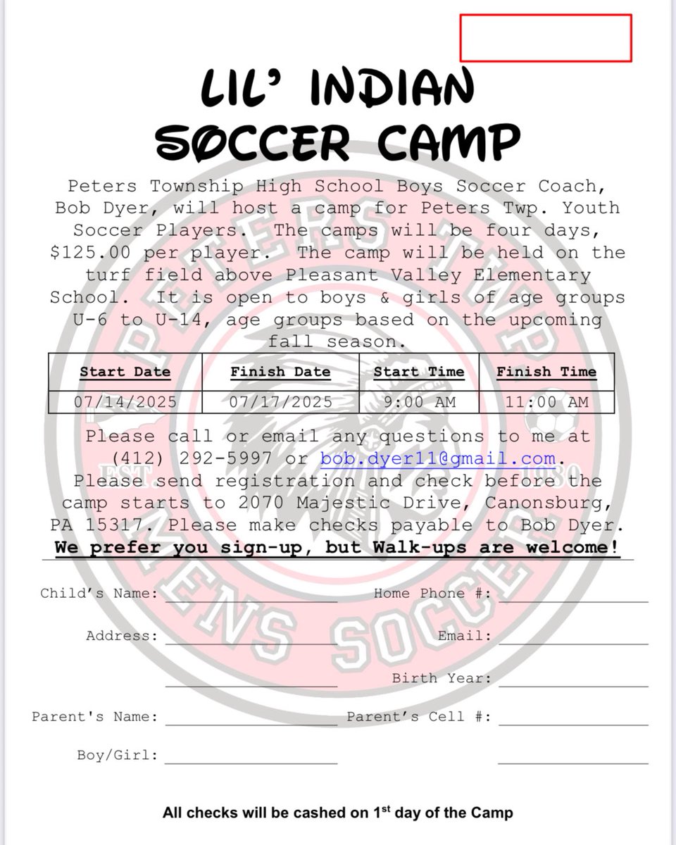 Peters Township Soccer Camp Info: