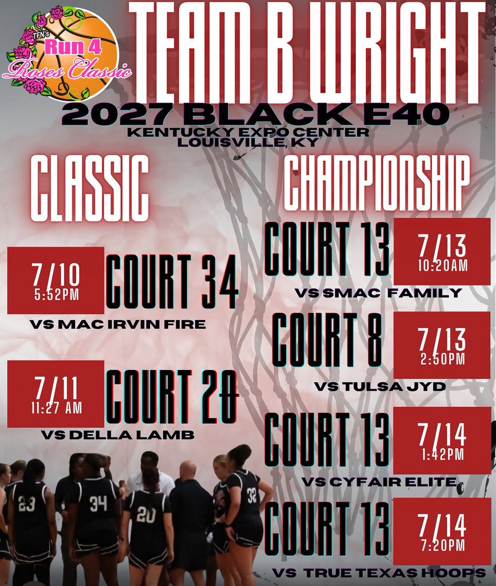 I’m excited to play at Run 4 Roses! Here’s my schedule!

<a href="/TBWexposure/">Team Brandan Wright</a> <a href="/LAmustangGBB/">Mustang Girls BB</a> <a href="/jaffarious/">Jaffarious Wade</a> <a href="/bweakley3/">Bryan Weakley</a>