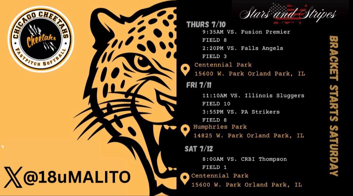 Reese (@reesecusack07) on Twitter photo Come check us out this weekend in Orland Park! @CheetahsJason1 <a href="/18uMalito/">Mojo 18U Malito</a> <a href="/BadgerSoftball/">Wisconsin Softball</a> <a href="/BadgerHealy/">BadgerCoachHealy</a> <a href="/BelmontSoftball/">Belmont Softball</a> <a href="/MethodAthletics/">Method Athletics</a> <a href="/UGASoftball/">Georgia Softball</a> Come check us out this weekend in Orland Park! @CheetahsJason1 <a href="/18uMalito/">Mojo 18U Malito</a> <a href="/BadgerSoftball/">Wisconsin Softball</a> <a href="/BadgerHealy/">BadgerCoachHealy</a> <a href="/BelmontSoftball/">Belmont Softball</a> <a href="/MethodAthletics/">Method Athletics</a> <a href="/UGASoftball/">Georgia Softball</a>