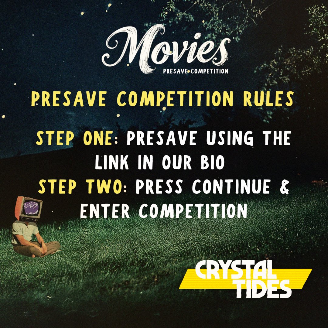 crystaltidesuk's tweet image. 🍿 MOVIES PRESAVE COMPETITION 🍿

Want to win the hottest Tides merch and prizes in town? 

All you need to do is presave via the link below and follow it through to the end by pressing ‘continue’ and then ‘YES I LOVE COMPETITIONS’

crystaltides.os.fan/pre-save-movies

🎥🍿🎬