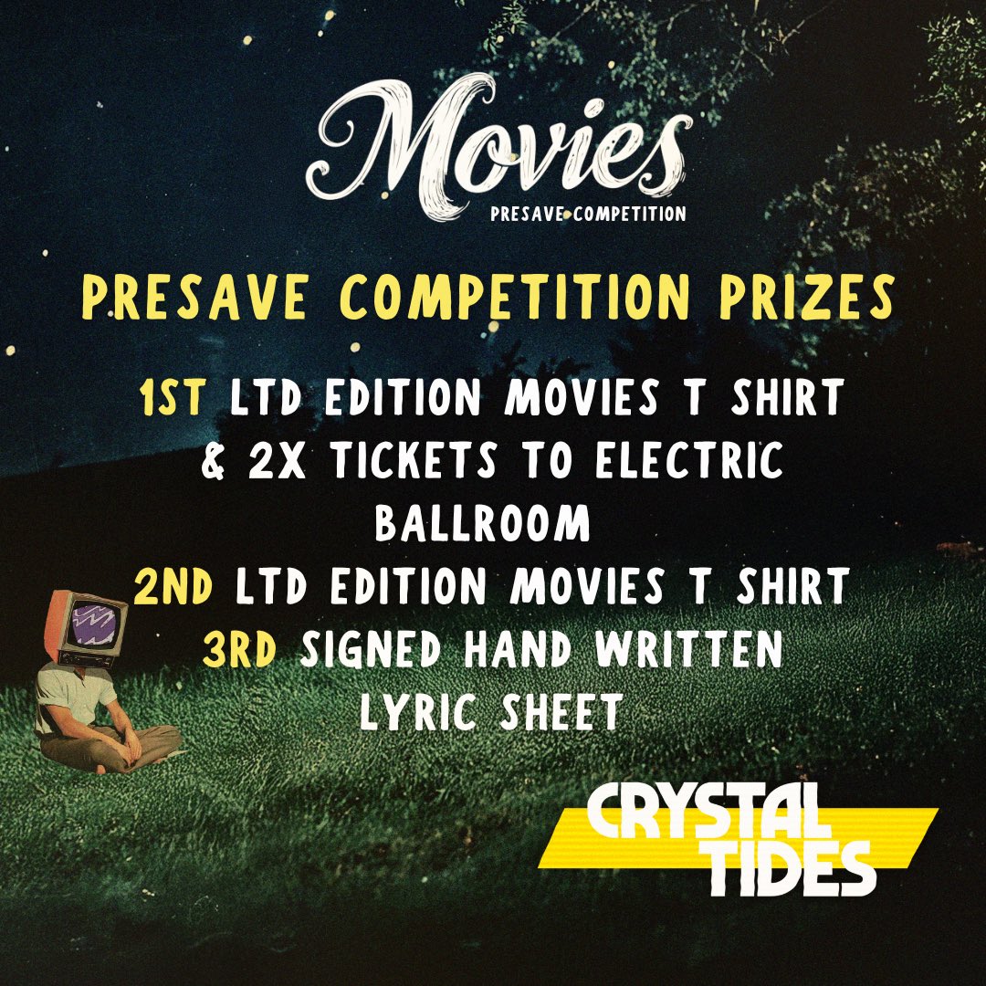 crystaltidesuk's tweet image. 🍿 MOVIES PRESAVE COMPETITION 🍿

Want to win the hottest Tides merch and prizes in town? 

All you need to do is presave via the link below and follow it through to the end by pressing ‘continue’ and then ‘YES I LOVE COMPETITIONS’

crystaltides.os.fan/pre-save-movies

🎥🍿🎬
