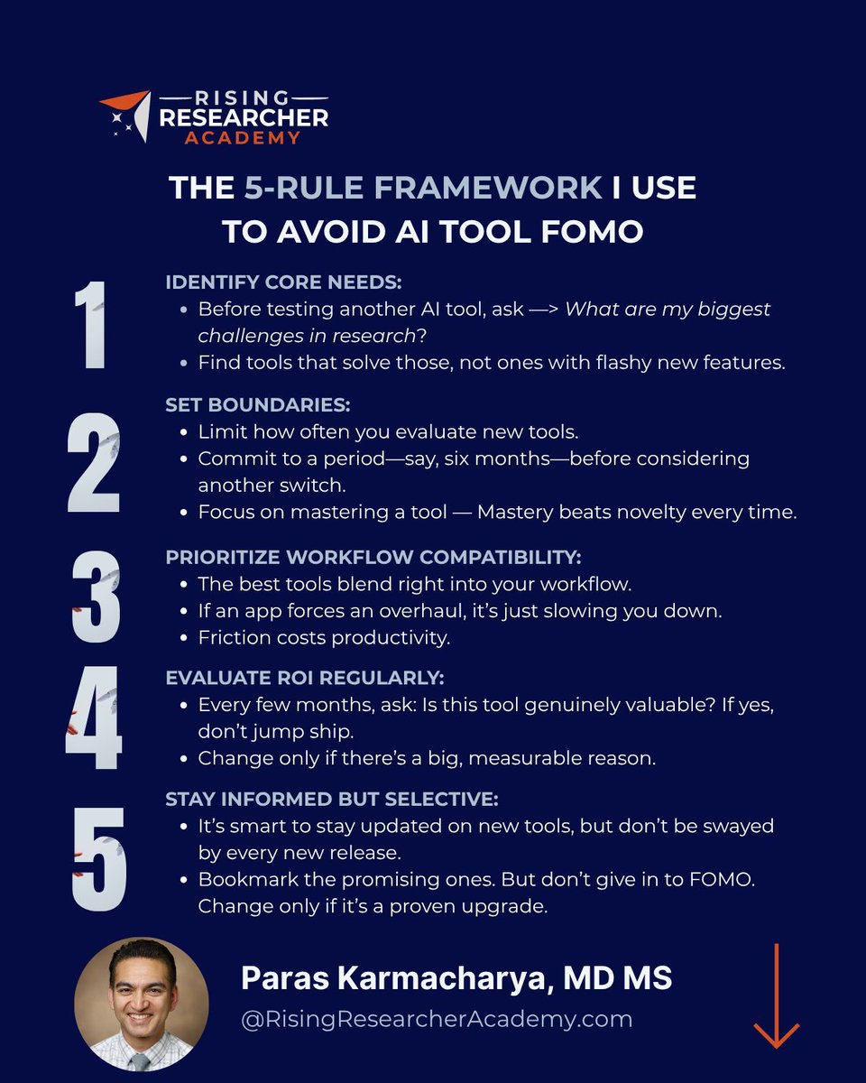 paraskarmachary's tweet image. I’ve tested 20+ AI tools for research. Only two were worth keeping.
Tool-switching feels like progress - because distraction often does feel productive.
In a world flooded with new AI tools and apps, it’s tempting to believe:
“This next AI tool will transforms my research…