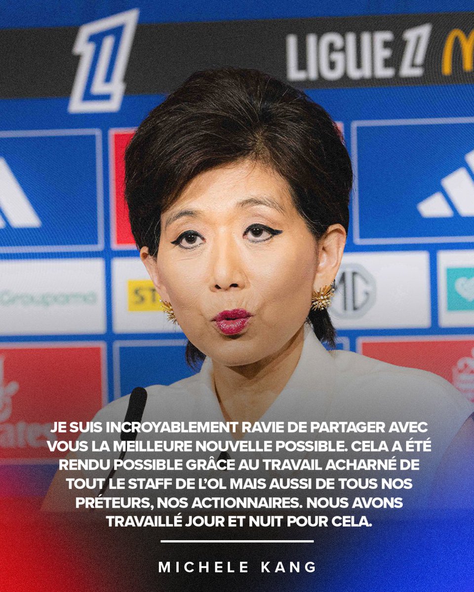 🎙 Notre Présidente Michele Kang sur la décision de la DNCG : « Je suis très fière de ce que l’on a pu accomplir pour aboutir à cela. » 🔴🔵

💻📱 Suivez la conférence de presse en direct sur <a href="/OLPLAY_Officiel/">OLPLAY</a> ou YouTube ⤵
🇫🇷 youtube.com/live/gTVwDHCzD…
🇬🇧 youtube.com/live/viBxRdOCh…