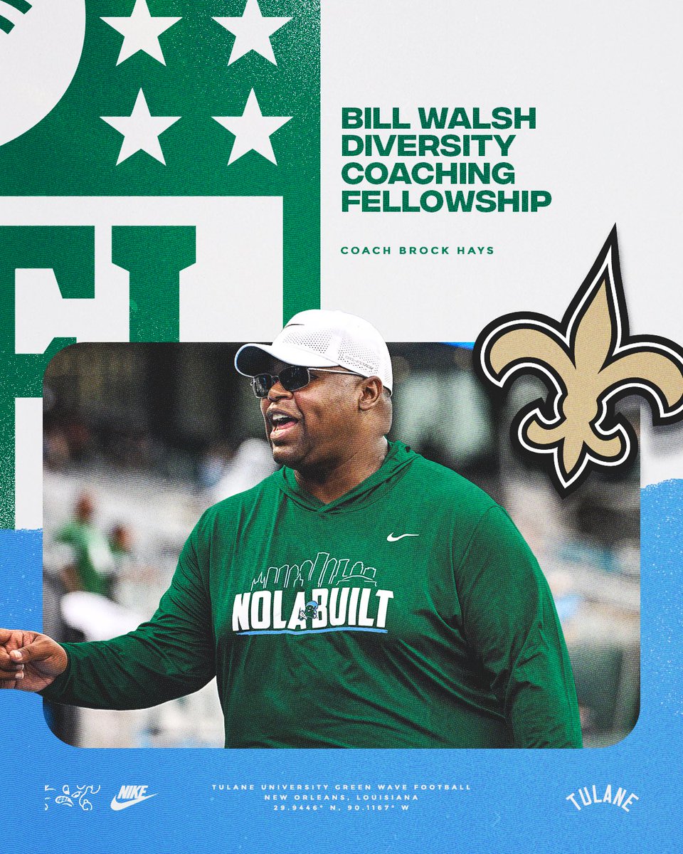 GreenWaveFB's tweet image. Congrats to @coachbhays for being named to the Bill Walsh Diversity Coaching Fellowship!
#UptownFootball