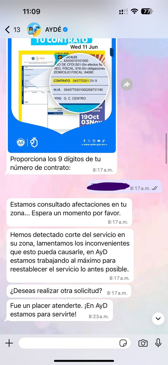 AnaCrisMtz's tweet photo. @ayd_monterrey  mínimo una vez a la semana súper baja presión o corte en Cumbres élite desde hace ya un mes, se reporta y se reporta; pero no comentan porque es. Apenas el lunes hubo corte, hoy baja presión. La semana pasada igual. ¿Qué pasa? Adjunto las respuestas que me dan. https://t.co/i2xk1IRddY