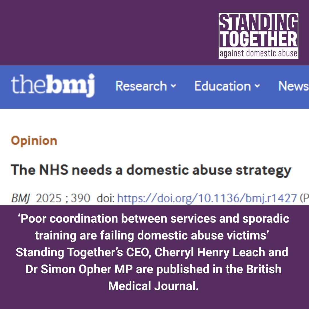 The NHS needs a domestic abuse strategy”. Read the letter from our CEO Cherryl Henry Leach and Dr Simon Opher MP (and GP in Stroud) to the British Medical Journal (BMJ). 

bmj.com/content/390/bm…