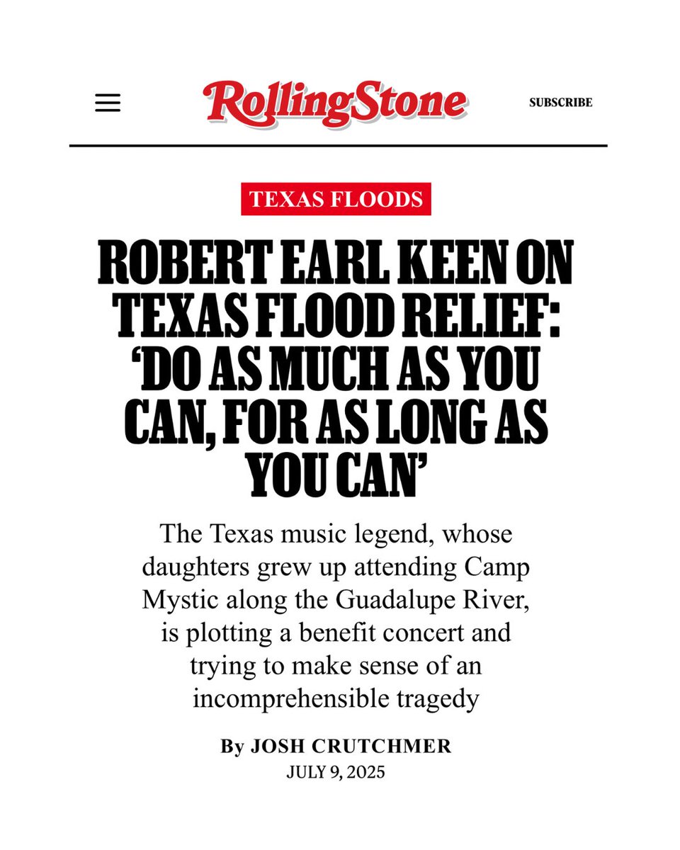 robertearlkeen's tweet image. Thank you, Rolling Stone, for the feature—and thanks to everyone helping spread the word.
Let’s keep showing up for Kerrville, for the Hill Country, and for the folks who need it most.
🔗 rollingstone.com/music/music-fe…