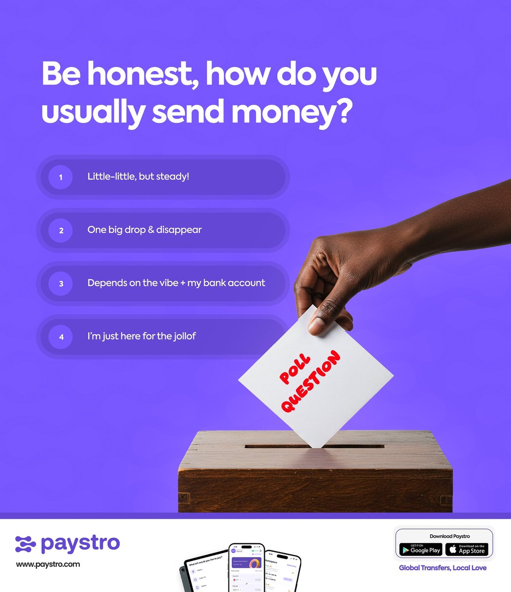 Let’s settle this once and for all 
When it comes to sending money, which team are you on?
Whatever your style, Paystro makes it easy, no fees, no stress, just vibes and value.

Vote below &amp; tag your fellow money senders or money eaters