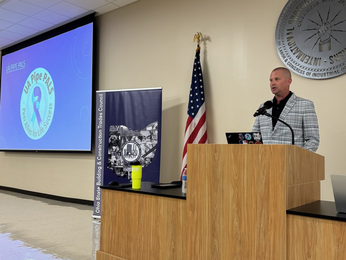 OhioTrades's tweet image. Matt Taylor, UA 392 Cincinnati Training Director and UA Pipe PALS delegate talks about the pipe trades’ suicide prevention program for apprentices.