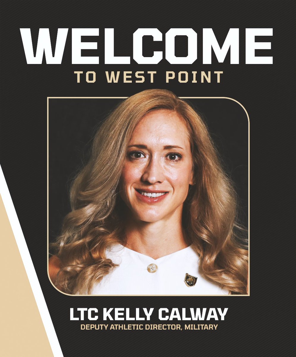 GoArmyWestPoint's tweet image. Welcome to West Point LTC Kelly Calway!
She joins the Army staff as Deputy Athletic Director, Military 👏👏👏
→ goarmywestpoint.com/news/2025/7/8/…