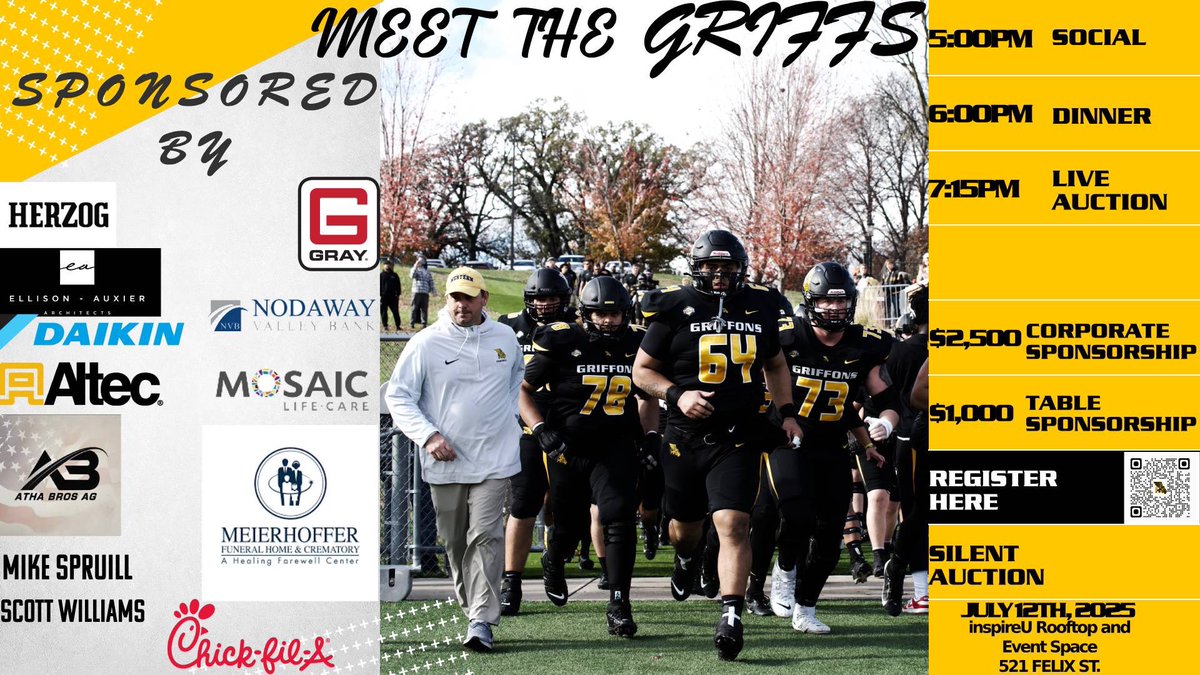 Meet the Griffs is this weekend‼️
Don’t forget to register and check out our raffle for a chance to win awesome prizes🎟️🙌
🔗: event.auctria.com/1383cc75-cd67-…
