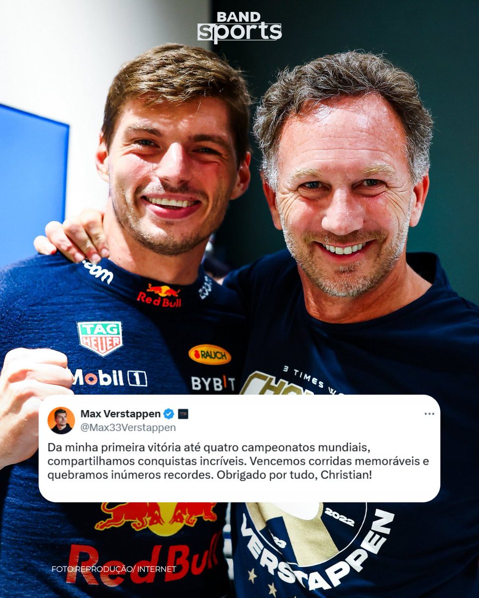 bandsports's tweet image. "OBRIGADO POR TUDO" 🤝 Max Verstappen publicou uma foto com o ex-chefe da Red Bull, Christian Horner, com que trabalhou durante toda a sua carreira na Fórmula 1. Maior dupla da categoria?
#F1noBandSports #Verstappen #Horner #RedBullRacing #Formula1