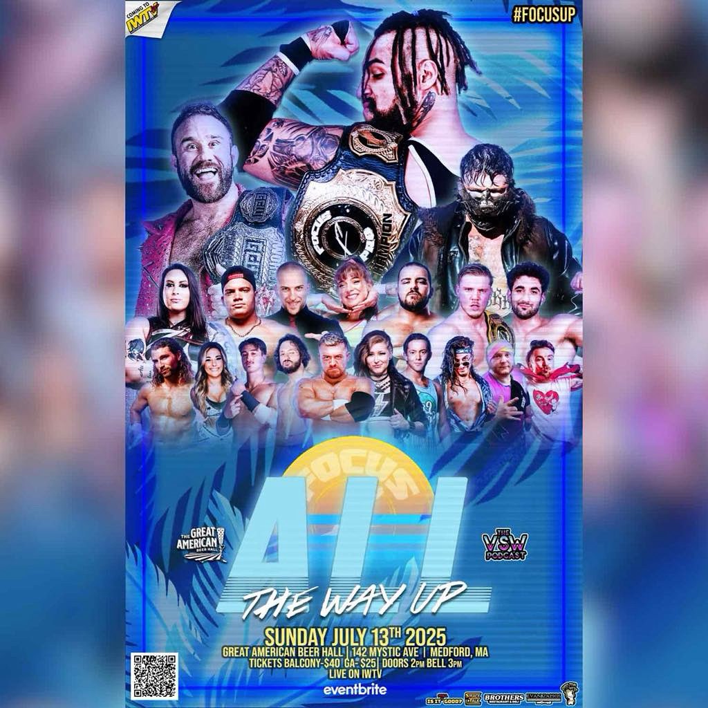 Focus Pro Wrestling (@focusprowrestle) on Twitter photo This Sunday is our biggest event of the summer as we take over the Great American Beer Hall !
Focus Pro Wrestling - ALL THE WAY UP
presented by <a href="/VSWpodcast/">VSW Podcast</a>
Great American Beer Hall
142 Mystic Ave - Medford, MA
- <a href="/aries_mani/">Mani Ariez</a> v <a href="/ChanThomasPro/">World Class Channing Thomas</a>
- <a href="/EFFYlives/">EFFY.</a> v <a href="/BrianBayside/">Brian Bayside</a>
- This Sunday is our biggest event of the summer as we take over the Great American Beer Hall !
Focus Pro Wrestling - ALL THE WAY UP
presented by <a href="/VSWpodcast/">VSW Podcast</a>
Great American Beer Hall
142 Mystic Ave - Medford, MA
- <a href="/aries_mani/">Mani Ariez</a> v <a href="/ChanThomasPro/">World Class Channing Thomas</a>
- <a href="/EFFYlives/">EFFY.</a> v <a href="/BrianBayside/">Brian Bayside</a>
-